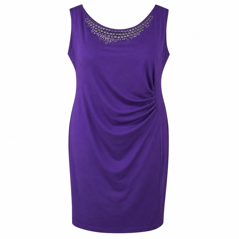 Ashley Stewart Studded Sheath Dress Size 24W Purple Sleeveless Ruched Cocktail
